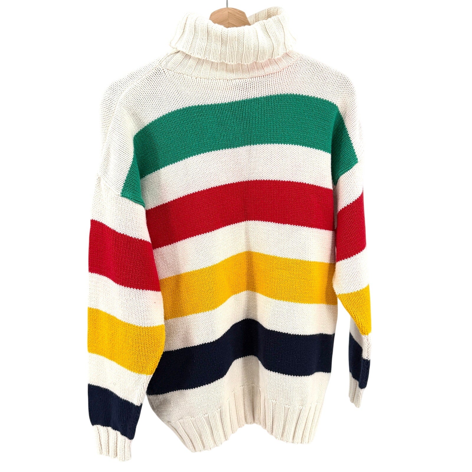 Vintage 80s Lizwear Liz Claiborne Cream Striped Ski Turtleneck Sweater