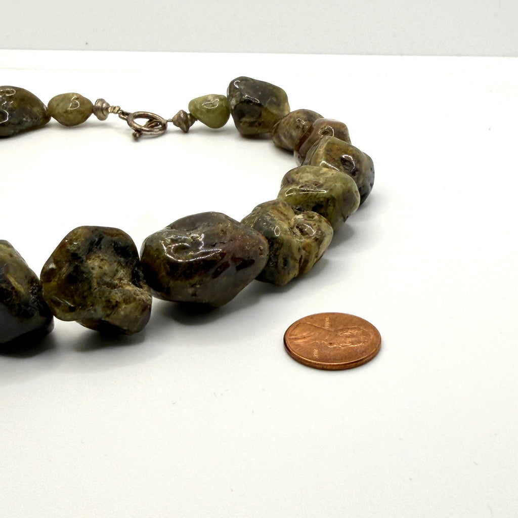Vintage 90s Olive Brown Andradite Garnet Nugget Sterling Toggle Necklace
