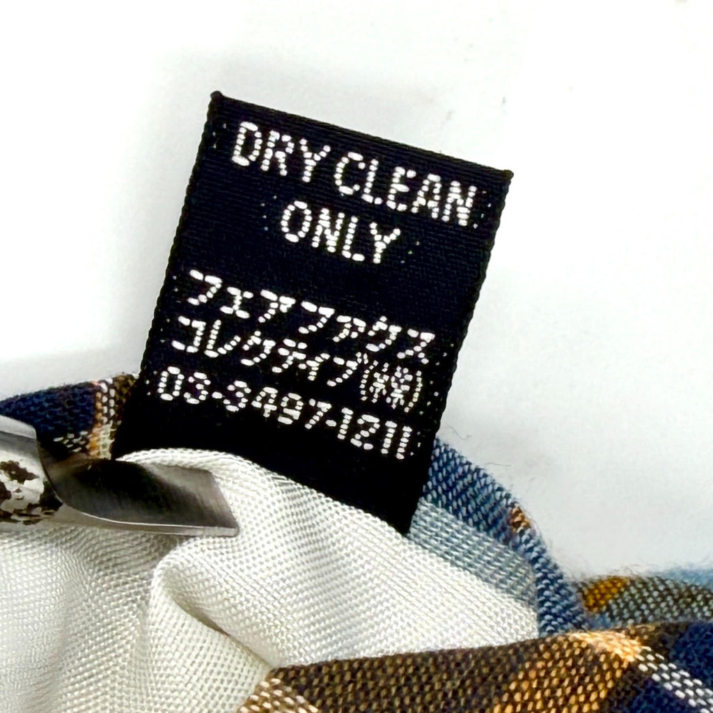Blue White 100% Cotton Tartan Plaid Skinny Necktie Made In Japan