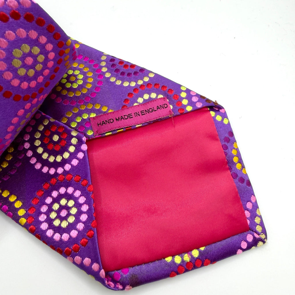 Duchamp London Purple 100% Silk Concentric Dot Circle Print Necktie