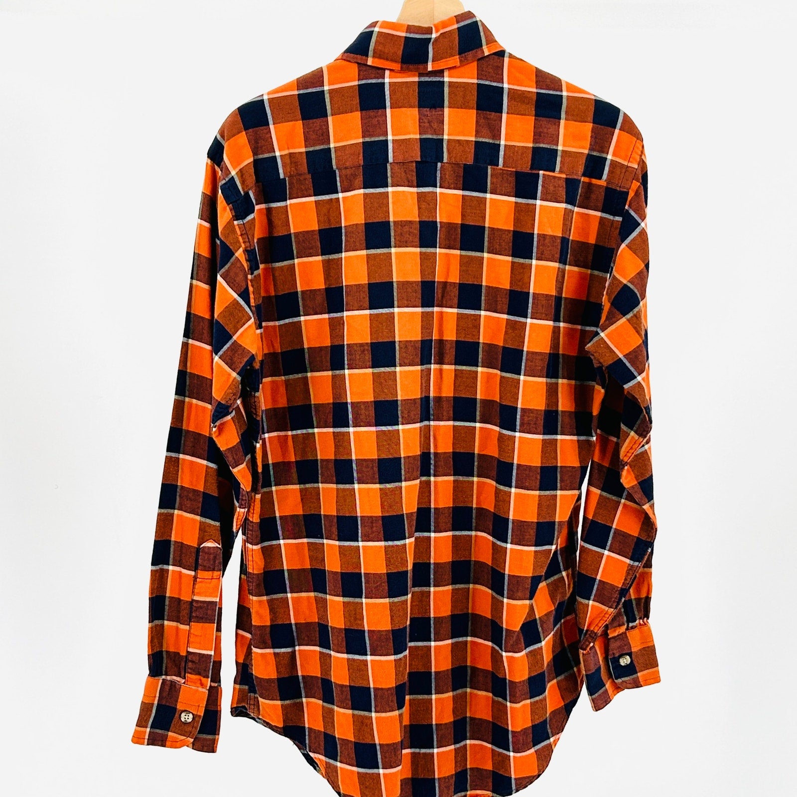 Vintage 70s Furchgott's Florida Orange Navy Plaid Cotton Button Front Shirt