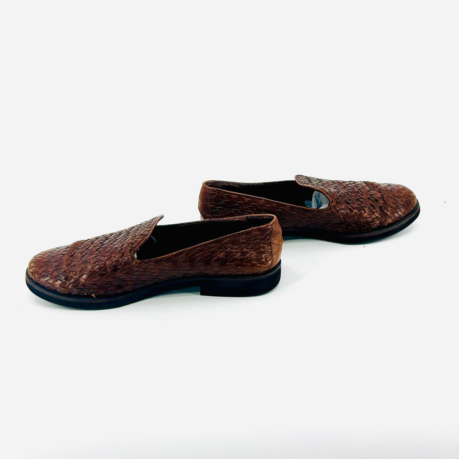 Vintage 80s Cole Haan Brown Woven Leather Loafers Made in Brazil