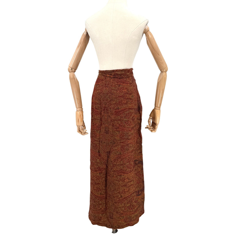 Vintage 90s Tasha Polizzi Red Olive 100% Wool Paisley Boho Wrap Skirt