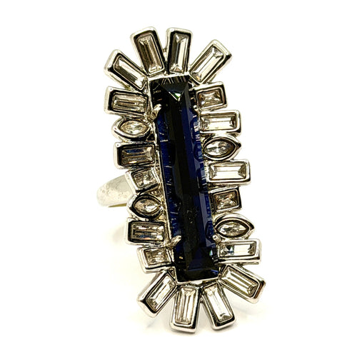 Alexis Bittar Miss Havisham Crystal Matrix Silver Tone Blue Baguette Ring