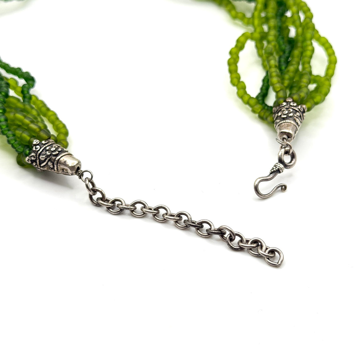 Vintage 90s Green Frosted Glass Multi Strand Chandelier Necklace