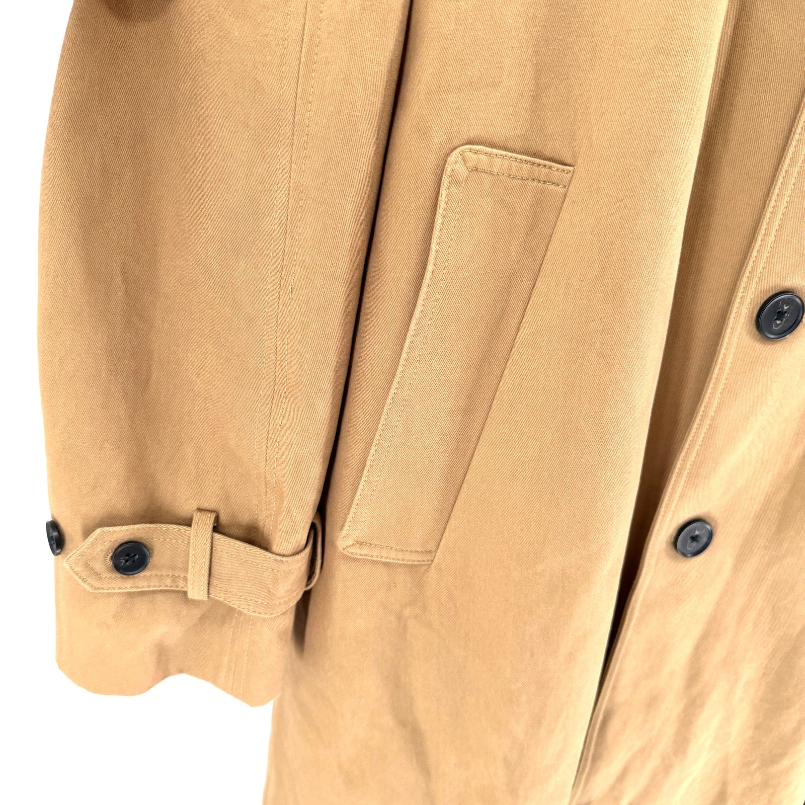 Zara Tan 100% Cotton Twill Corduroy Collar Trench Coat
