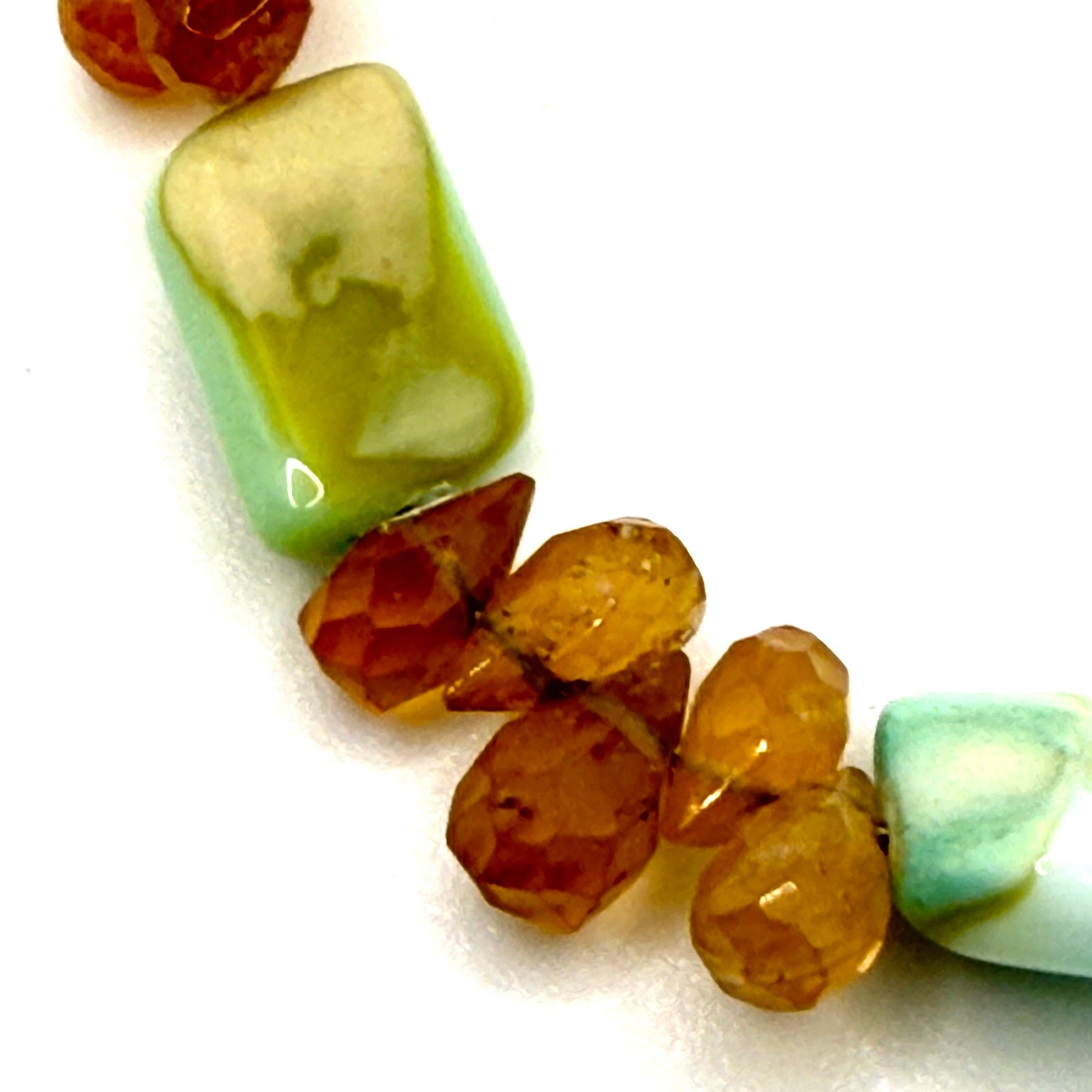 Vintage 90s Blue Green Larimar Citrine Tiger Eye Boho Square Toggle Bracelet