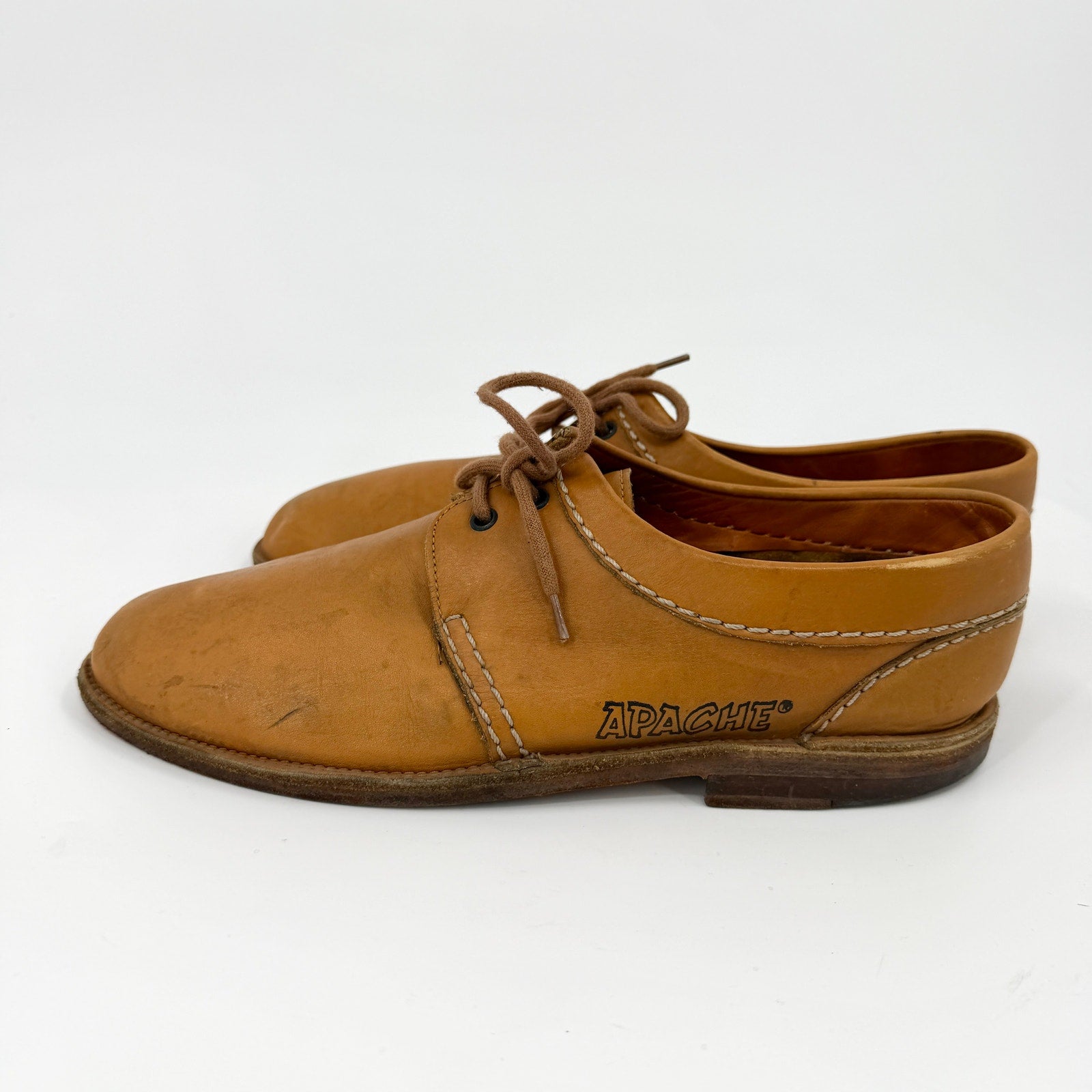 Vintage 80s Apache Ochre Tan Genuine Leather Lace Up Oxford Shoes