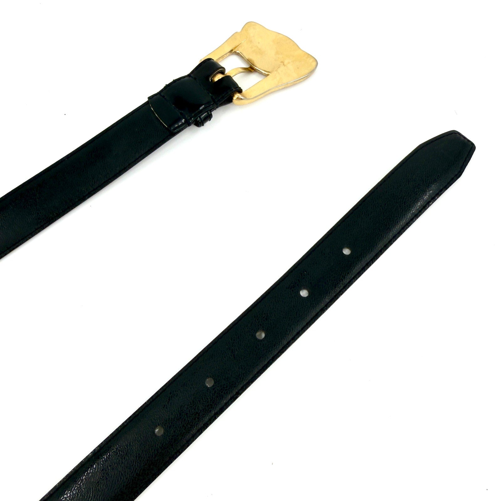 Vintage 90s Magid Black Patent Leather Statement Buckle Belt