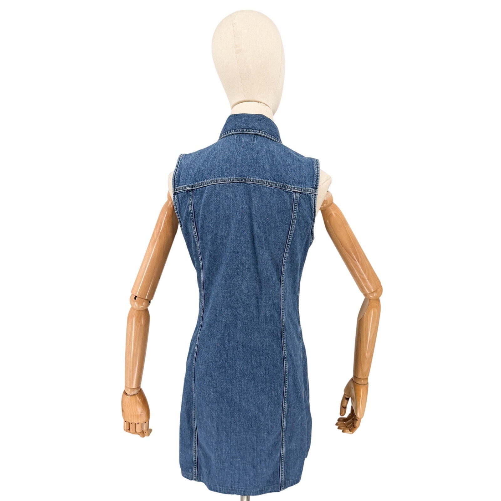 Levi's Blue 100% Cotton Sleeveless Snap Front Denim Mini Shirt Dress