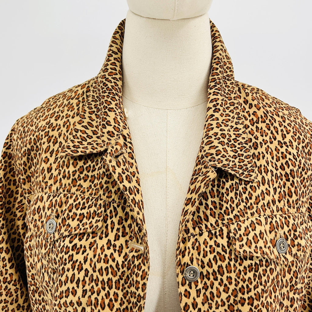 Vintage Y2K ELCC Leopard Print Ultra Suede Trucker Jacket