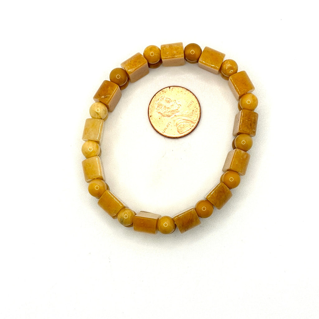 Vintage 90s Yellow Baltic Amber Barrel Bead Double Strand Stretch Bracelet