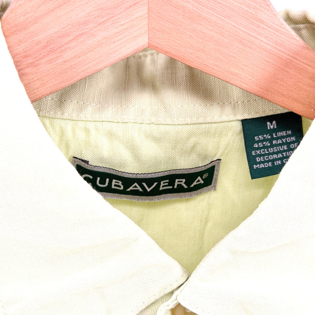 Cubavera Lime Green Tropical Linen Blend Embroidered Short Sleeve Button Down