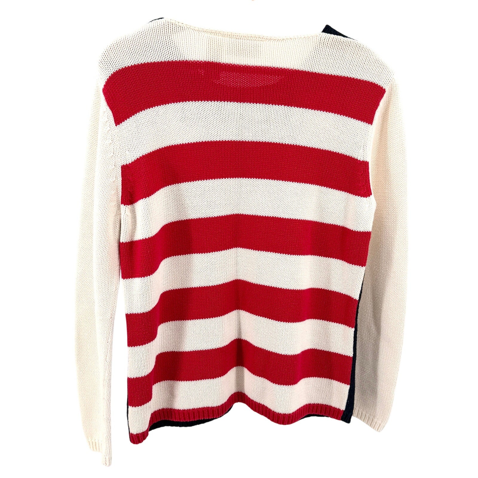 Vintage Y2K Liz Claiborne Petite Navy Cream 100% Cotton American Flag Sweater