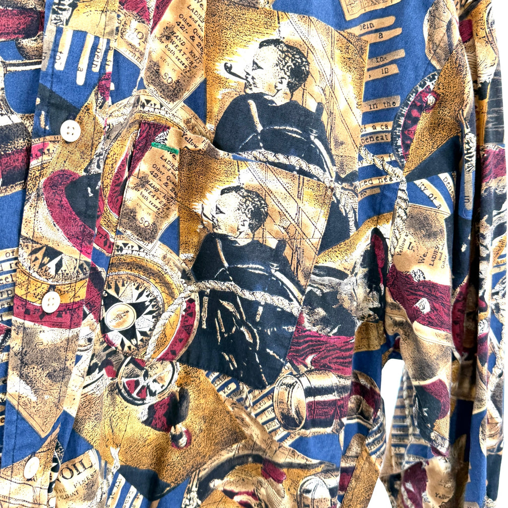 Vintage 90s Tommy Hilfiger Navy 100% Cotton All Over Print Nautical Shirt