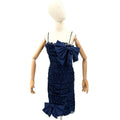 Vintage 80s Lillie Rubin Navy Blue Lace Bow Ruched Bodycon Wiggle Dress