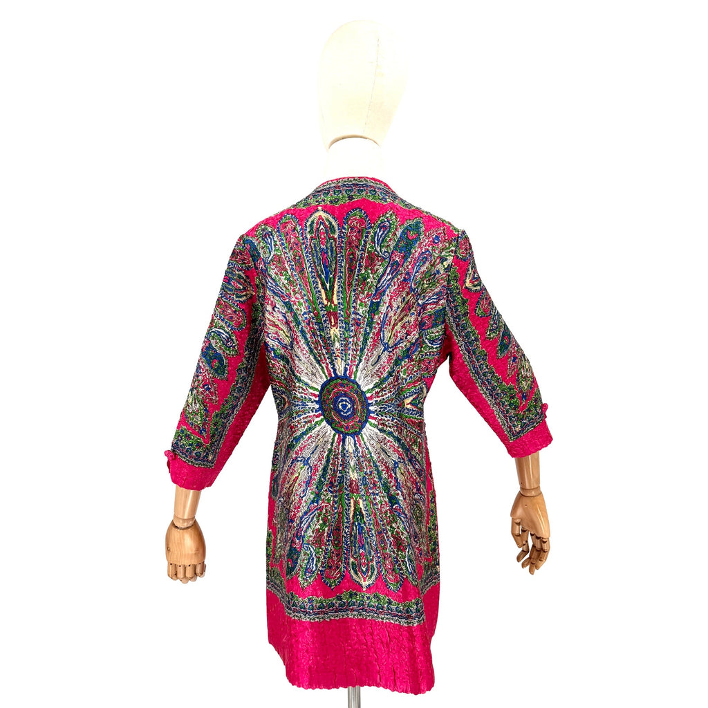 Hot Pink Paisley Crinkle Satin Boho Mini Dress