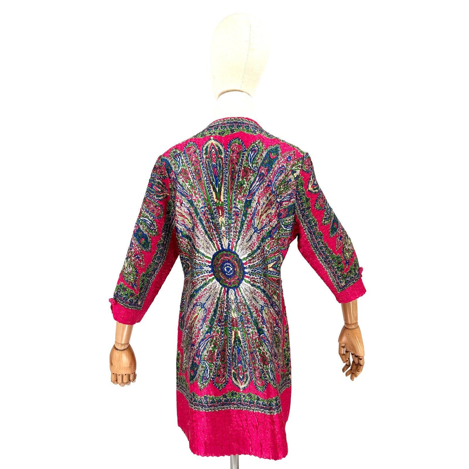 Hot Pink Paisley Crinkle Satin Boho Mini Dress