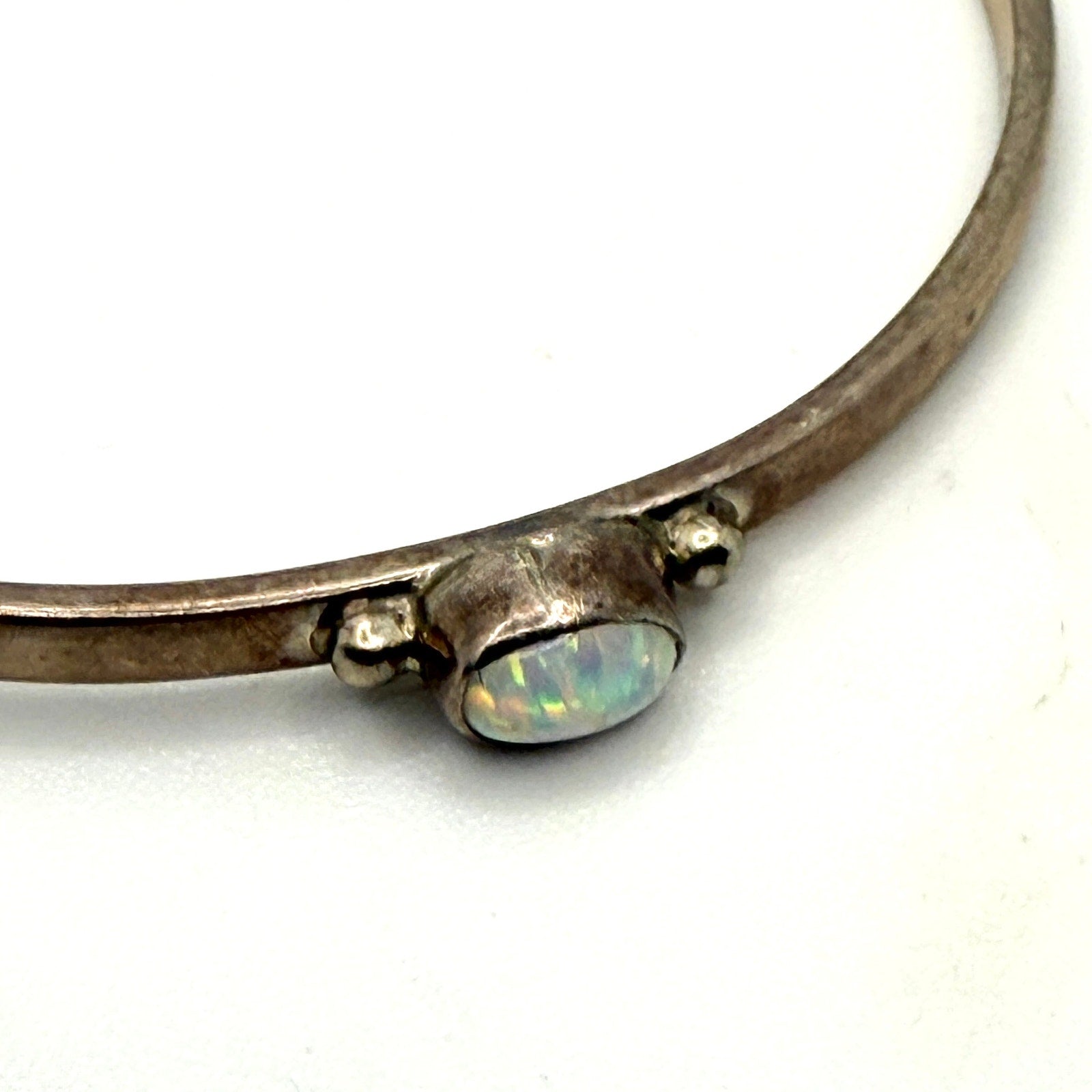 Vintage 90s Nakai Signed Sterling Silver Southwestern White Opal Cuff Bracelet