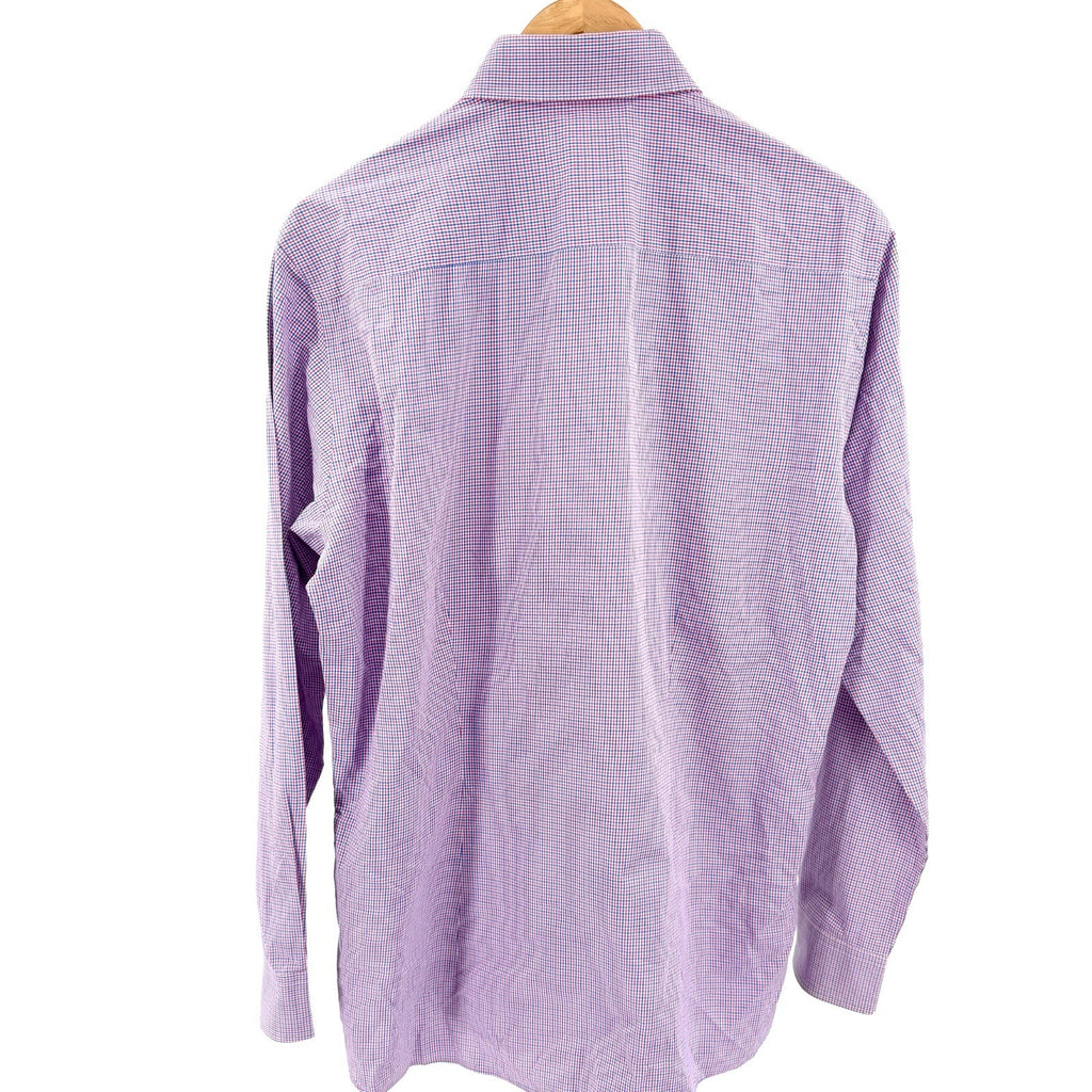 Ted Baker Endurance Pink Blue Check 100% Cotton Floral Trim Dress Shirt