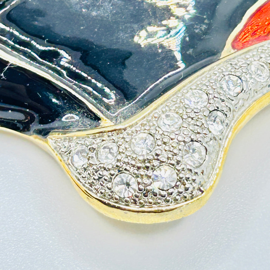 Vintage 80s/90s Gold Enamel Black Red Nautical Rhinestone Cruise Ship Brooch Pin