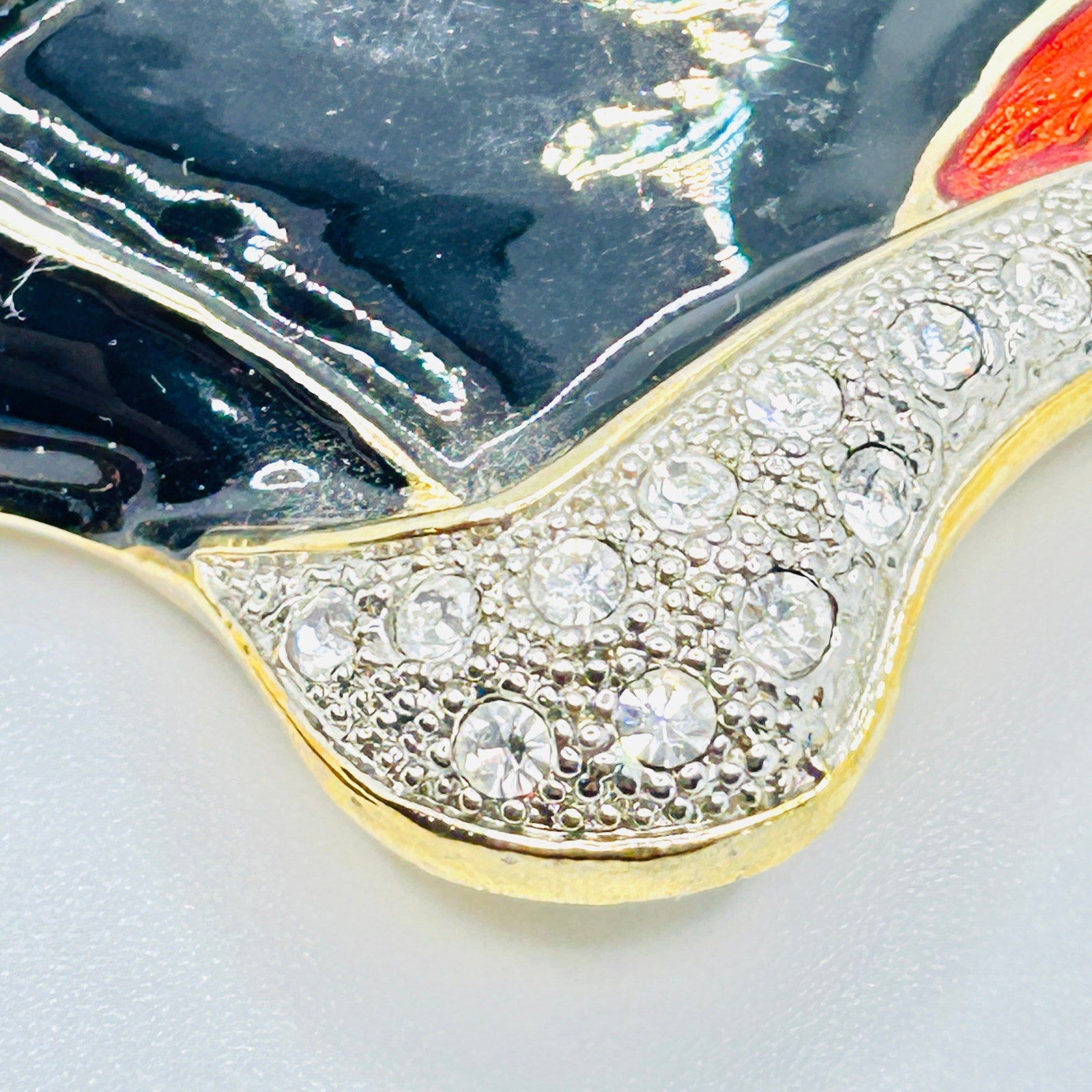 Vintage 80s/90s Gold Enamel Black Red Nautical Rhinestone Cruise Ship Brooch Pin