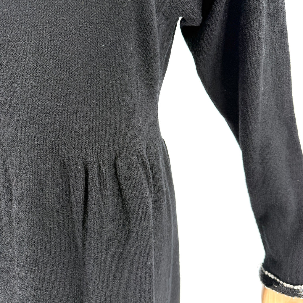 Vintage 80s Lillie Rubin Black Wool Blend Beaded Cutout Glam Sweater Dress