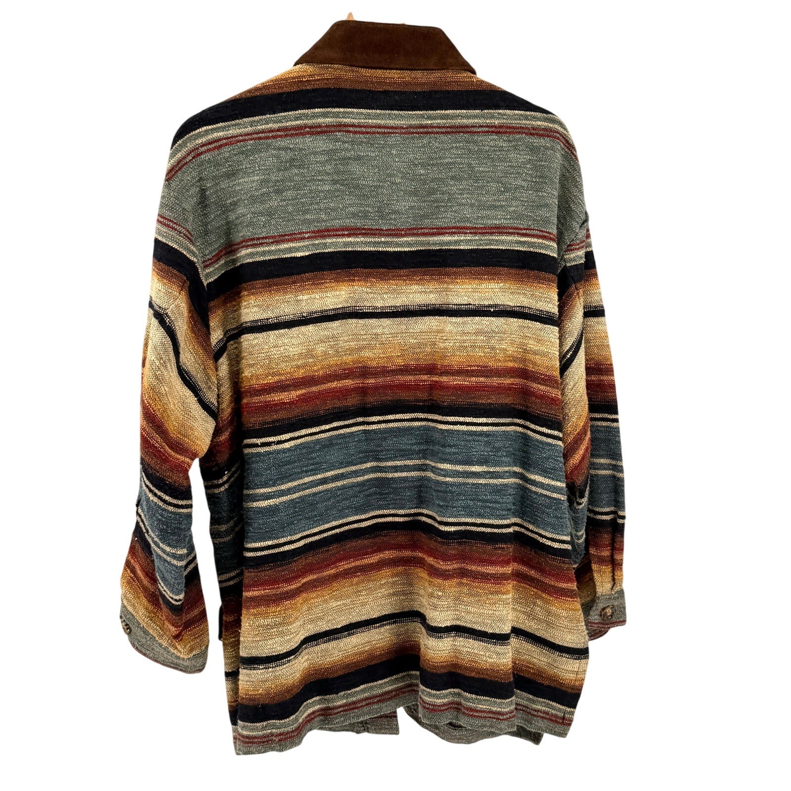Vintage 90s Lew Magram Sage Green Striped Woven Suede Trim Shacket Jacket