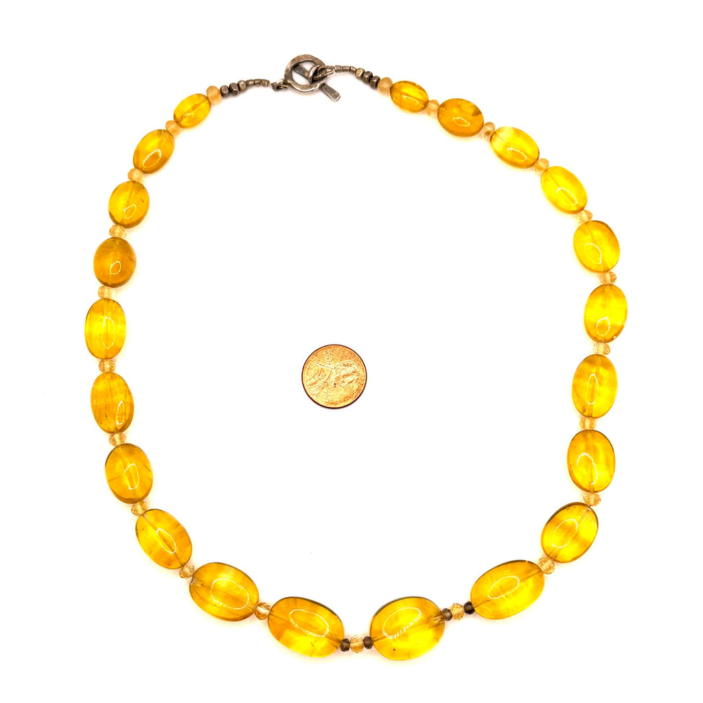 Vintage 90s Honey Citrine Quartz Smoky Quartz Hammered Toggle Statement Necklace