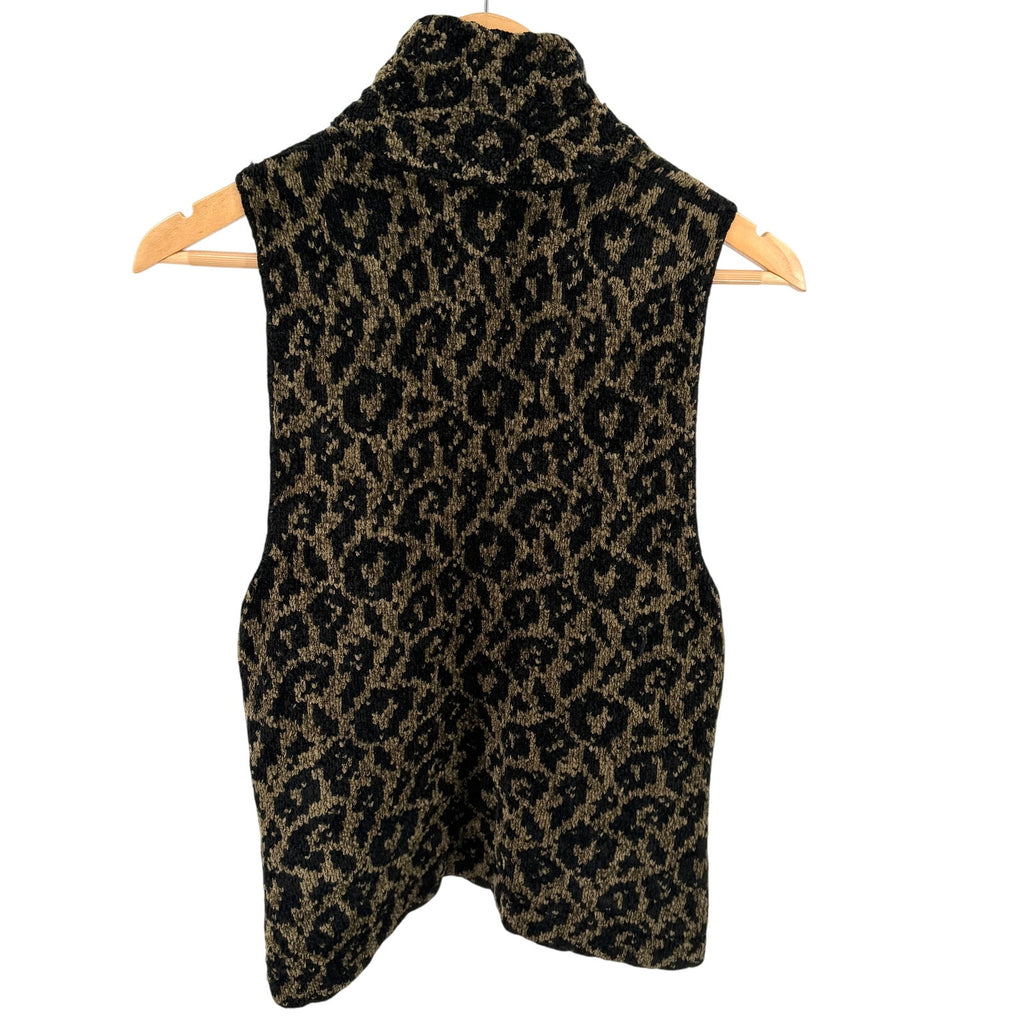 Vintage 90s Jamie Kreitman Olive Black Leopard Chenille Full Zip Sweater Vest
