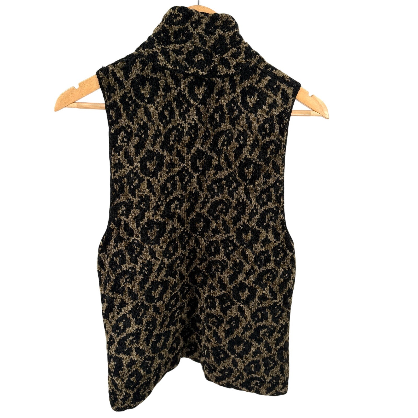 Vintage 90s Jamie Kreitman Olive Black Leopard Chenille Full Zip Sweater Vest