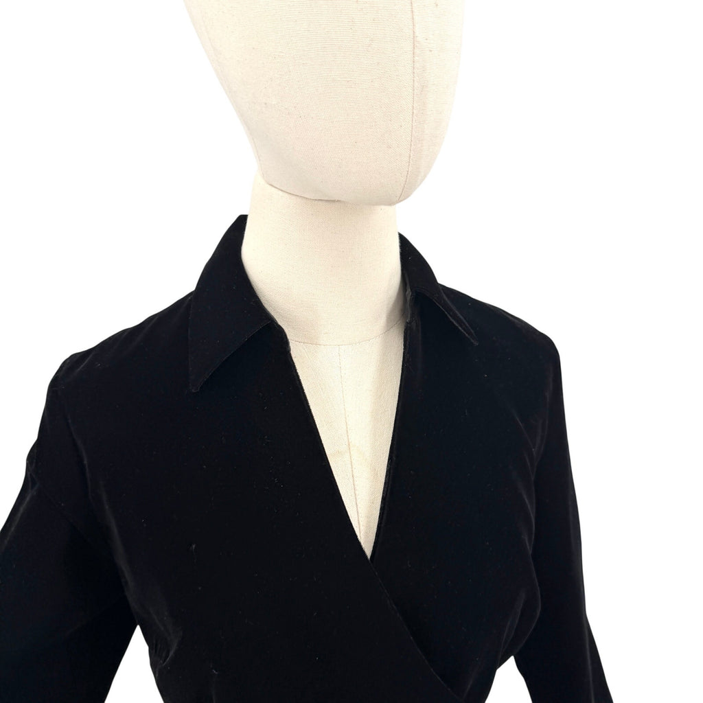 Ann Taylor LOFT Black Velvet Collared Wrap Top