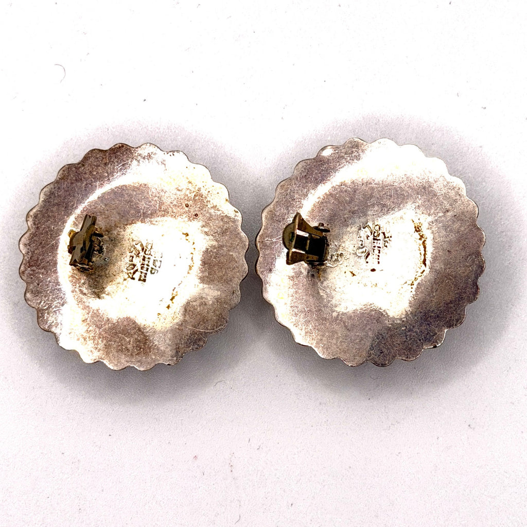 Vintage 90s Stamped Mexico 925 Sterling Silver Mixed Metal Dome Clip On Earrings