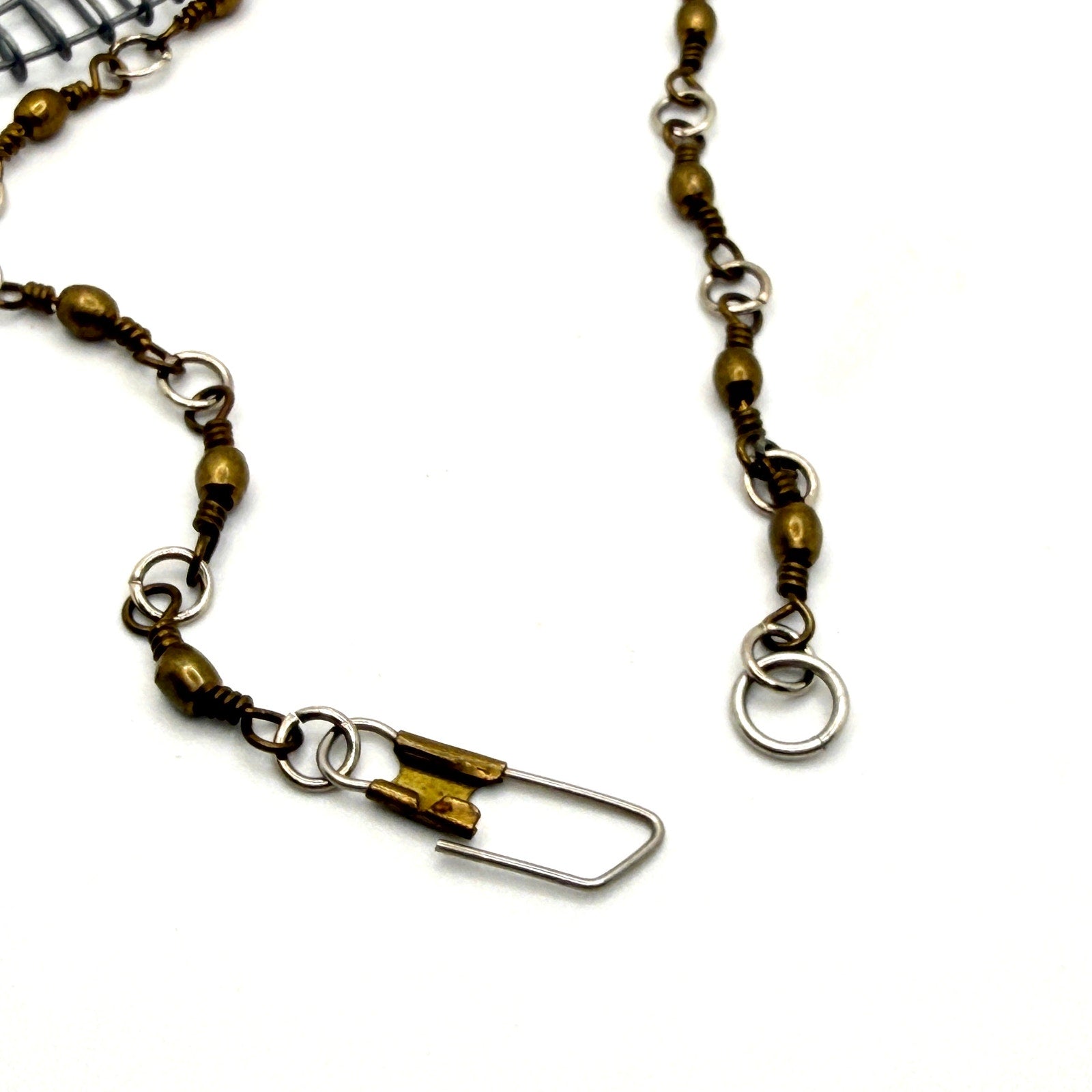 Vintage 90s Silver Brass Wire Fishing Swivel Fish Skeleton Charm Jewelry Set