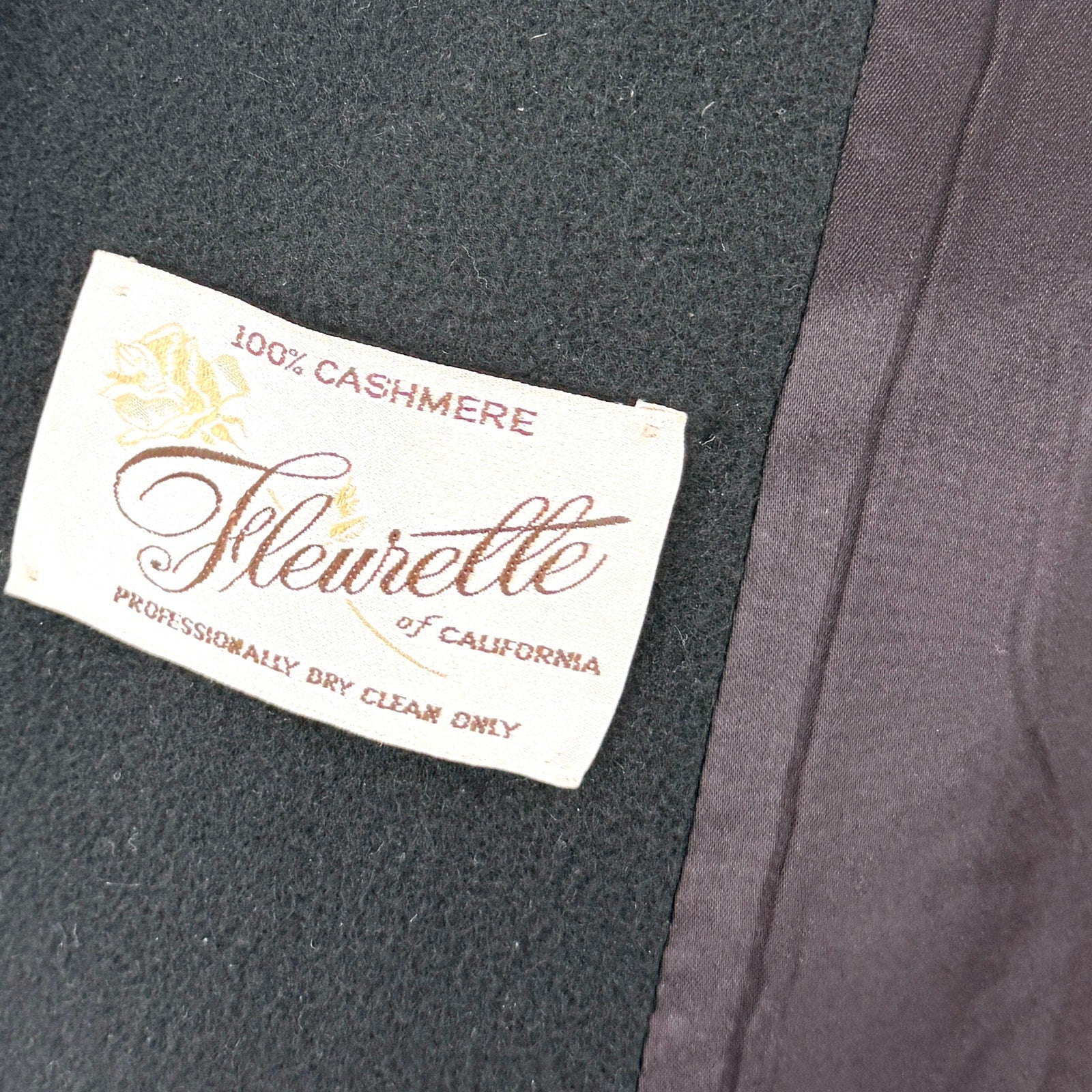 Vintage 90s Fleurette Black 100% Cashmere Double-Breasted Coat