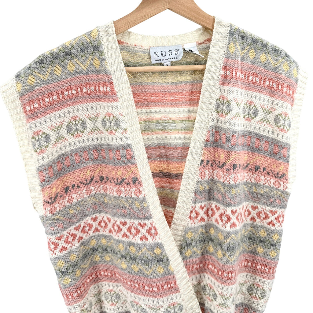 Vintage 80s RUSS Cream Pink Fair Isle Sweater Vest