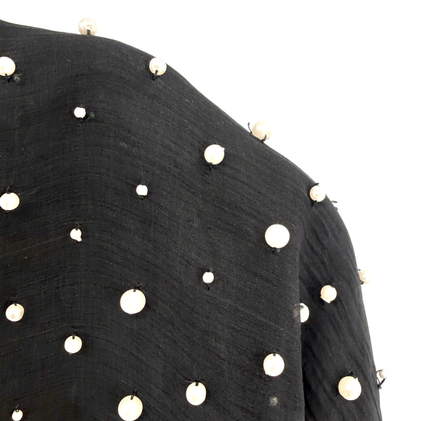 Vintage 80s Black 100% Pure Silk Beaded Floral Faux Pearl Blouse