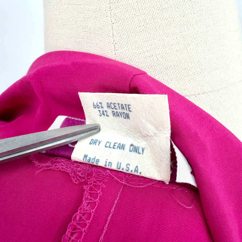 Vintage 80s Blossom Rosen Hot Pink Open Front Storm Flap Trench Duster Jacket