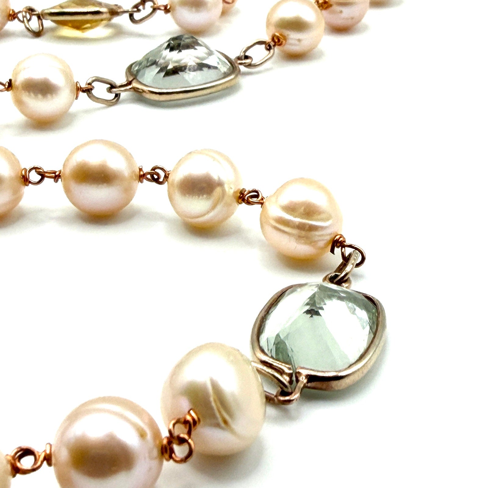 Vintage Y2K Pink Pearl Amethyst Citrine Topaz Wire Wrapped Station Necklace