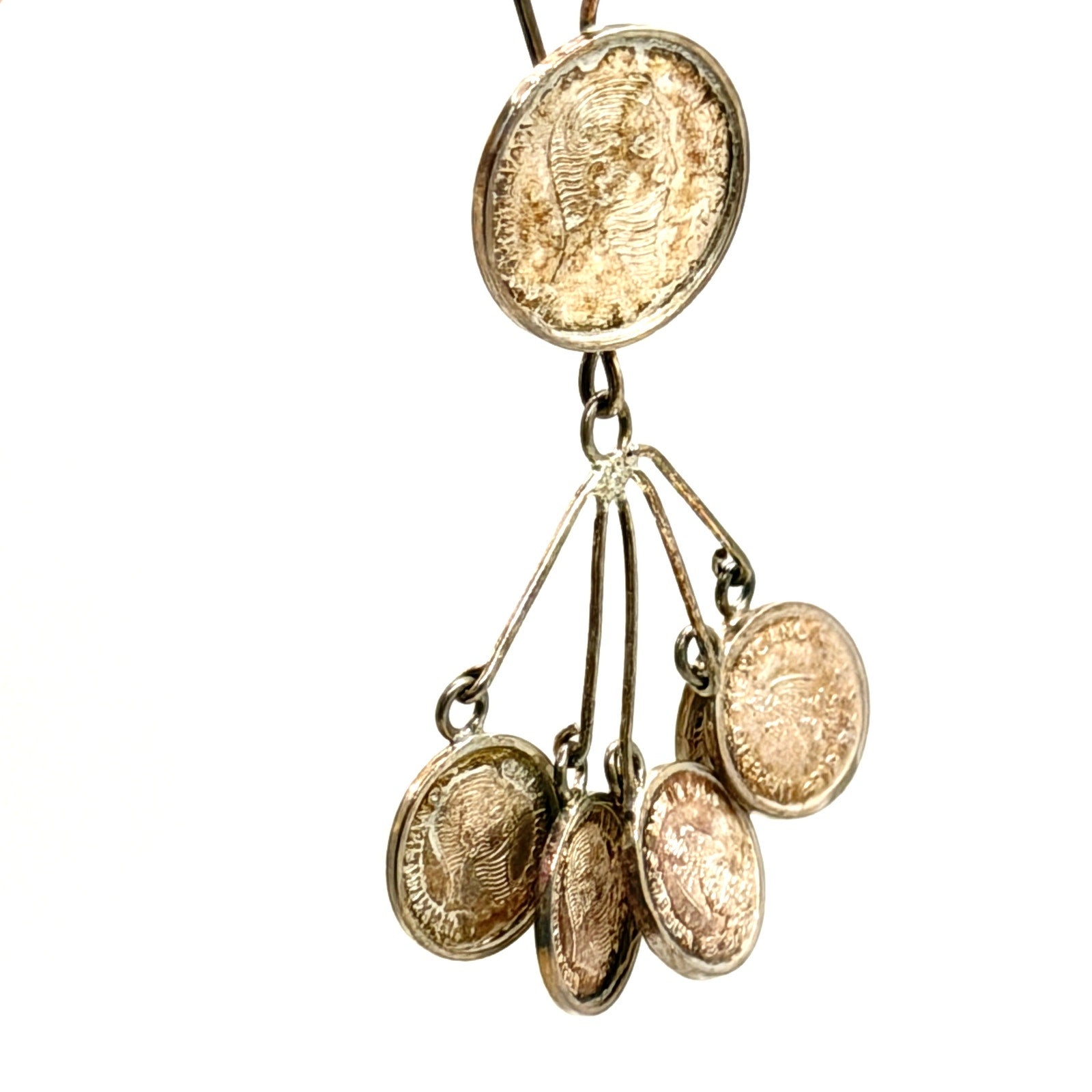 Vintage 90s Sterling Silver Maximiliano Emperador Coin Chandelier Earrings