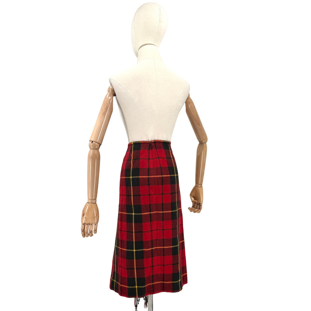 JW Anderson x Uniqlo Red Tartan Plaid Asymmetrical Fringe Midi Kilt Skirt