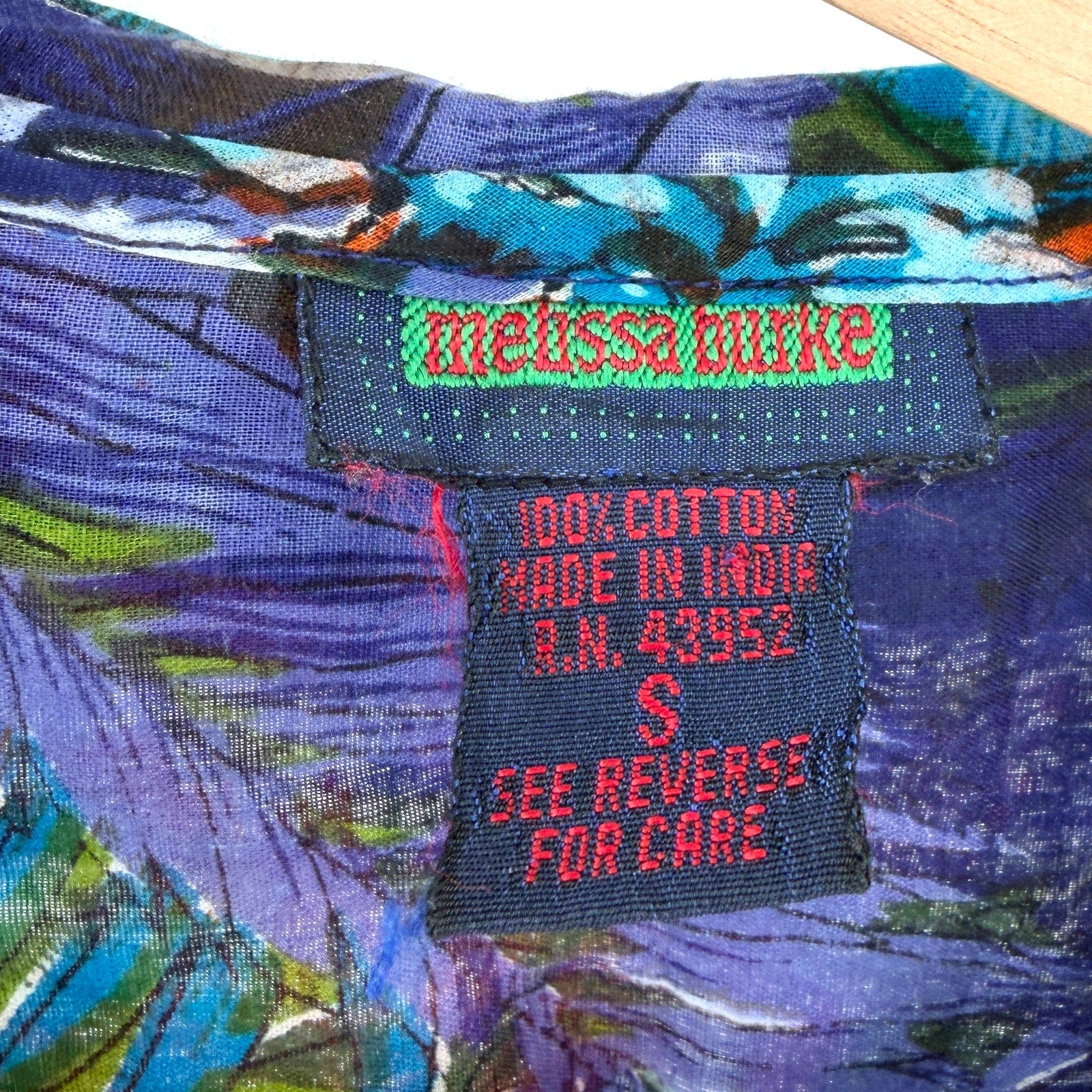 Vintage Y2K Melissa Burke Blue 100% Cotton Retro Boho Peter Pan Collar Shirt