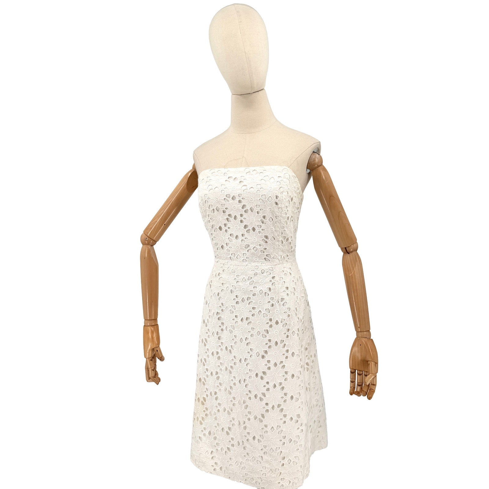 Lilly Pulitzer White Coastal Preppy Eyelet Lace Corset Strapless Midi Dress