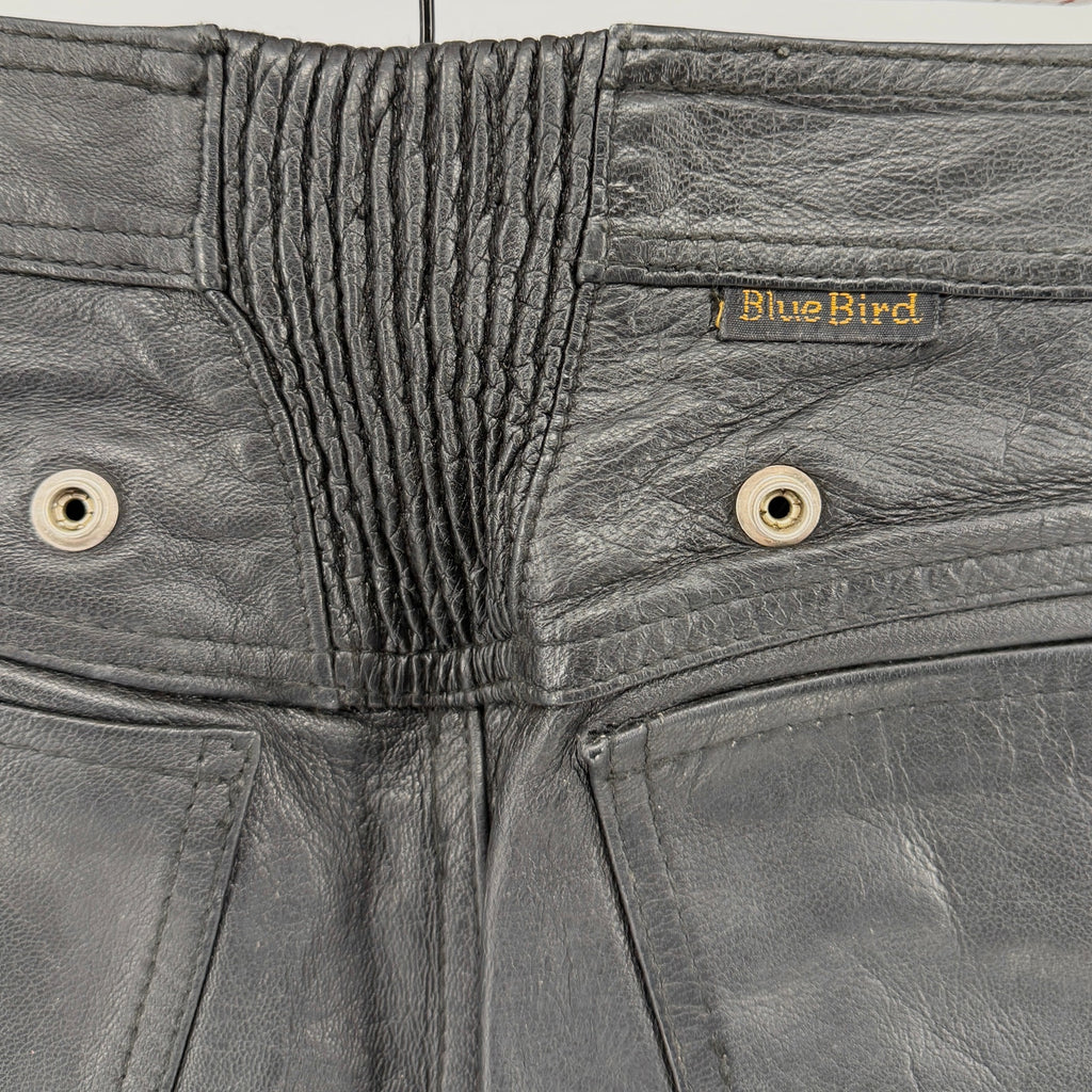 Vintage 80s Blue Bird Black Genuine Leather Motorcycle Pants