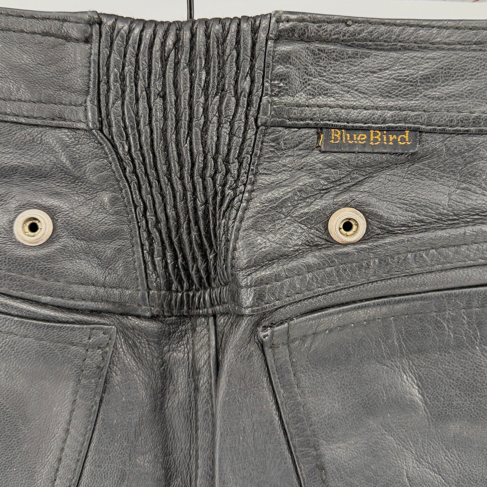 Vintage 80s Blue Bird Black Genuine Leather Motorcycle Pants
