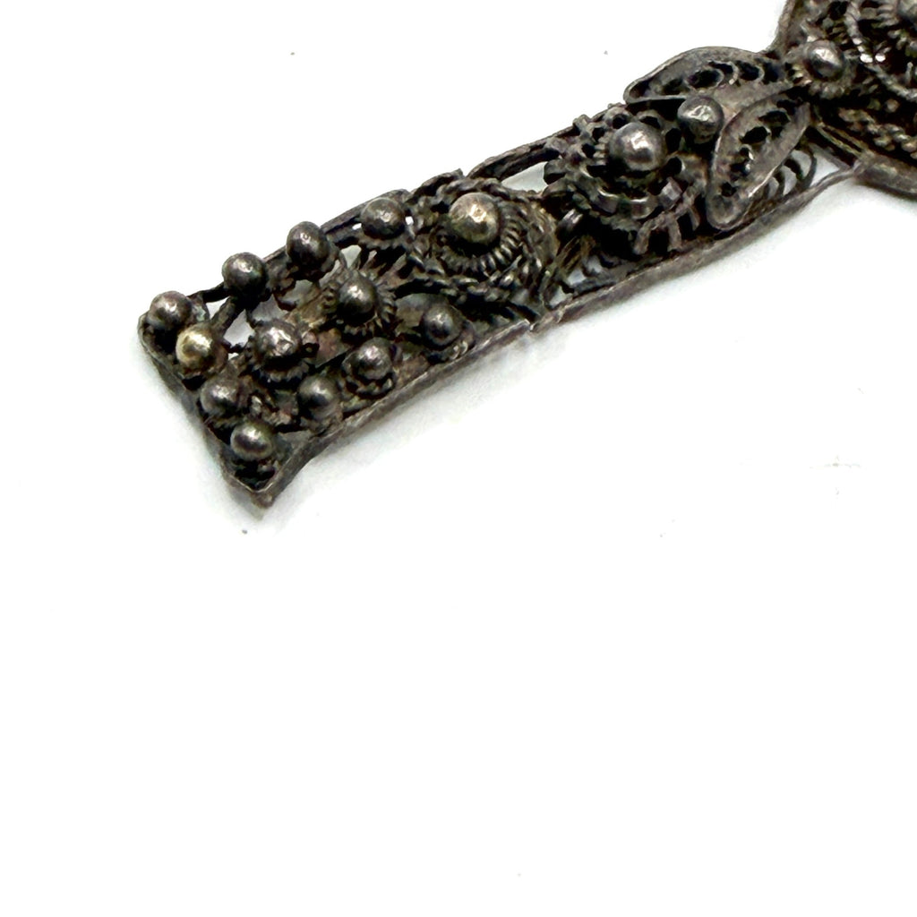 Vintage 70s Ornate Cannetille Sterling Silver Statement Cross Pendant