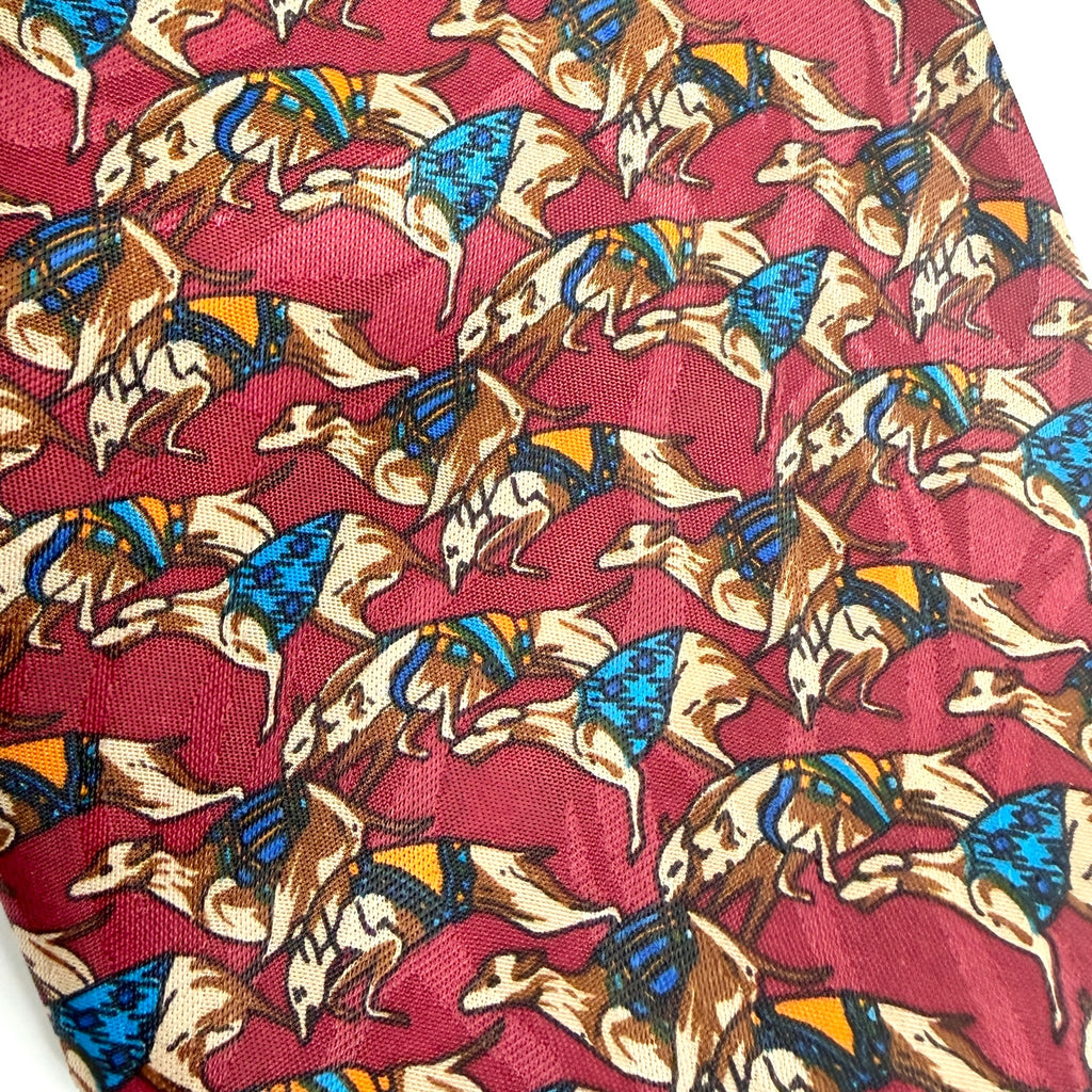 Vintage 90s Gio Galanti Maroon Greyhound Dog Racing Novelty Wide Necktie