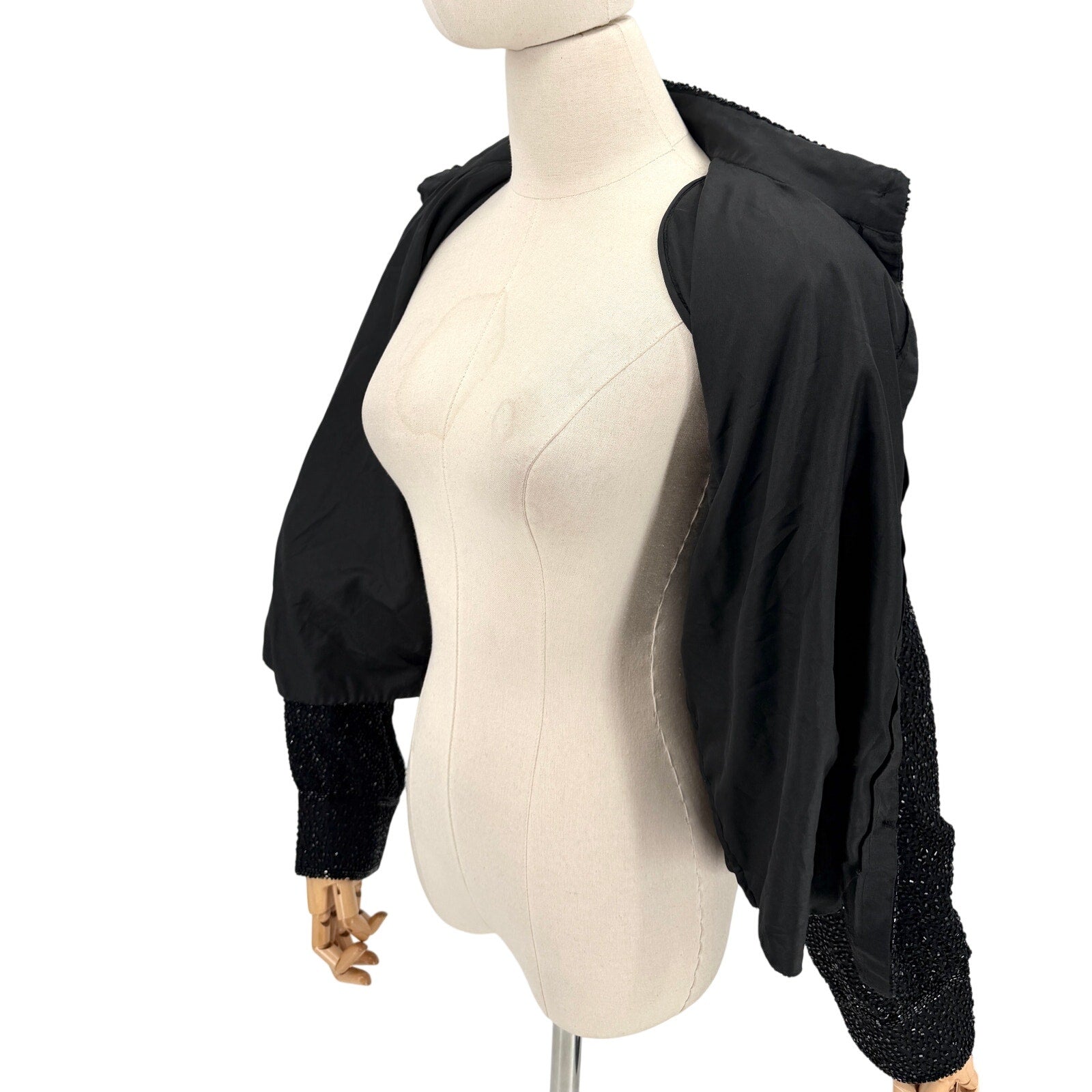 Vintage 90s Caroline Rose Black Silk Fully Beaded Evening Jacket