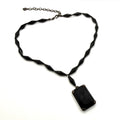 Vintage Y2K Black Glass Gothic Large Rectangular Pendant Necklace