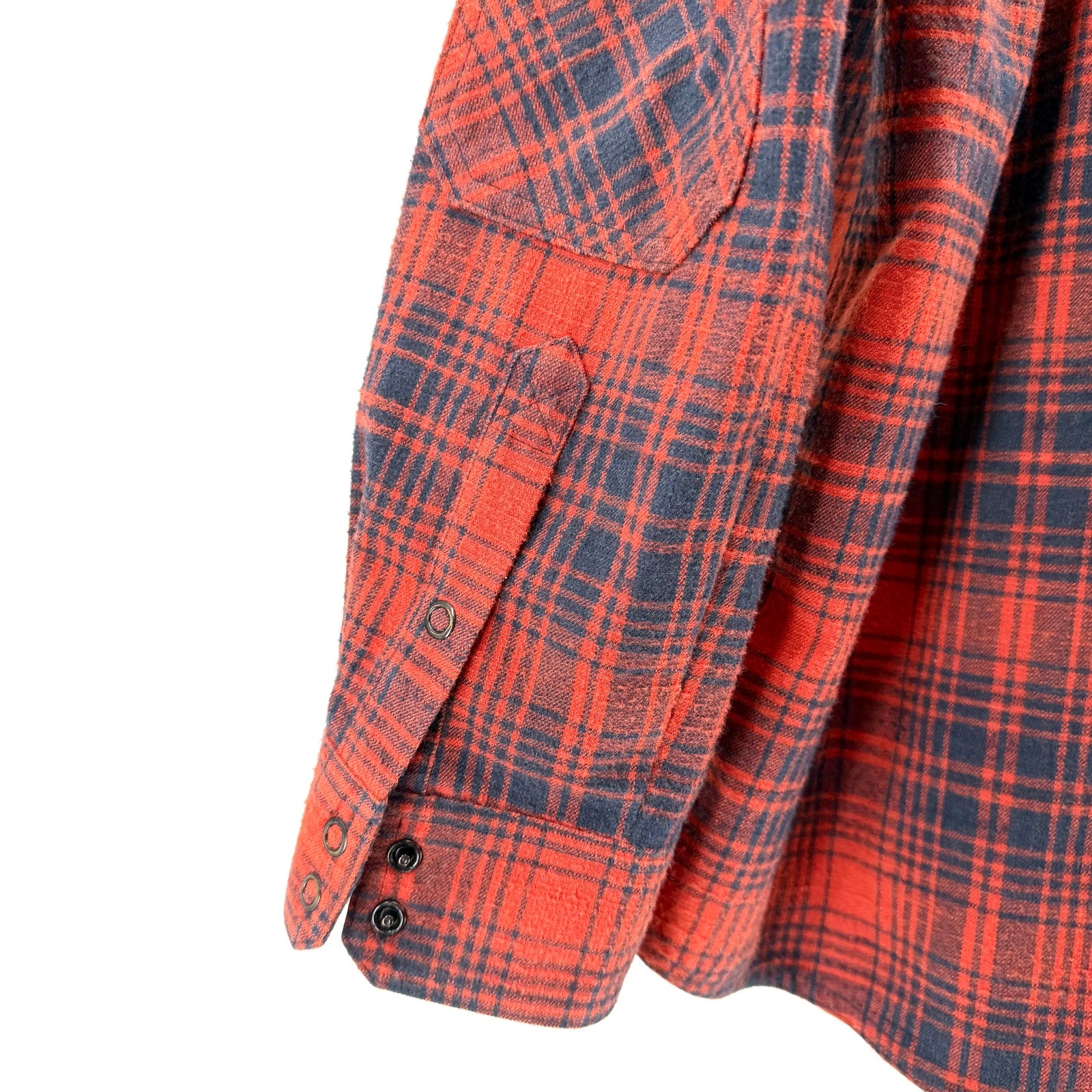 L.L. Bean Red Navy Plaid Snap Front Reinforced Shoulder Flannel Shirt